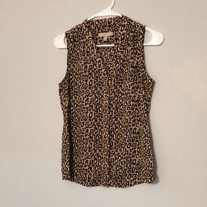 V-neck Animal Print Button Blouse